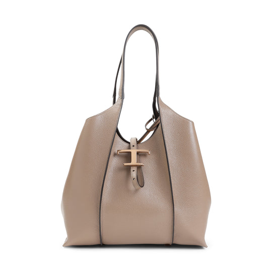 Light Clay Beige Grained Leather T Timeless Small Shopping Bag