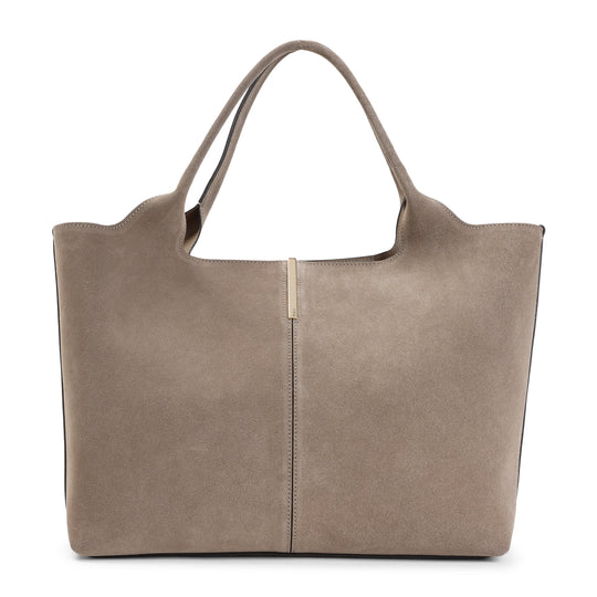 Light Clay Beige Suede Leather Ebr Shopping Bag