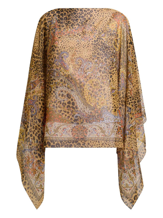 Top Poncho In Seta Con Motivo Paisley Animalier