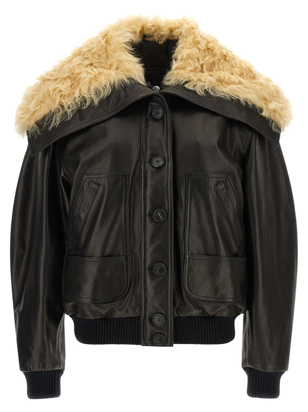 Shearling Neck Bomber Jacket Puffer Jackets Nero