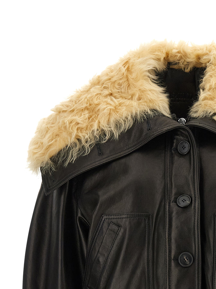 The Attico Shearling Neck Bomber Jacket Puffer Jackets - Nero | fd3ef3a85fcf3fa4d0ce6a9dfd0e1f44340b8db2