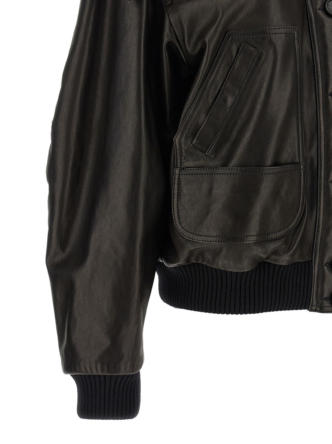 The Attico Shearling Neck Bomber Jacket Puffer Jackets - Nero | 6962016464c4b1754ac43f671781c49b4d9f56ce
