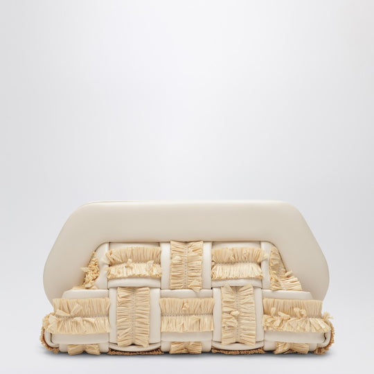 Tia Clutch In Butter Color With Raffia Inserts