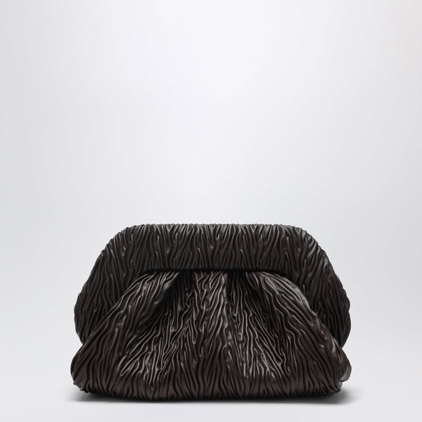 Brown Gathered Vegan Leather Clutch