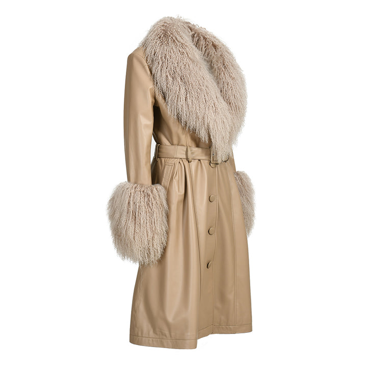Cappotto Sac Beige in Pelle e Mongolia
