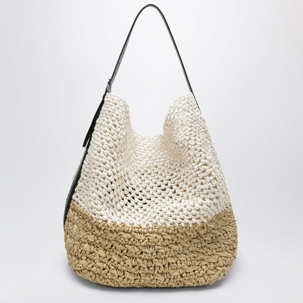Tote Bag With Belt Detail In Écru Raffia