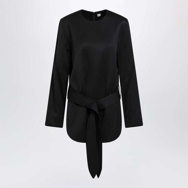 Heavy Satin Tunic With Belt In Black