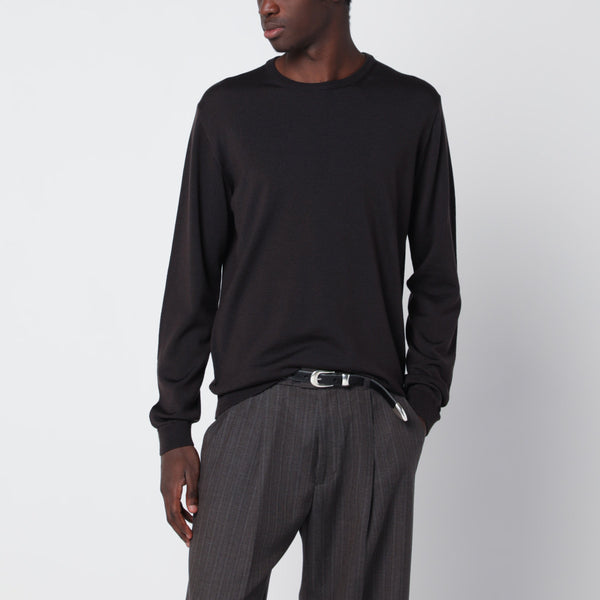 Brown Crew-Neck Wool Sweater