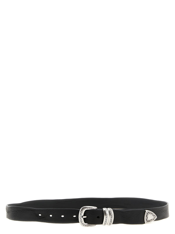 Aged Leather Belt Cinture Nero