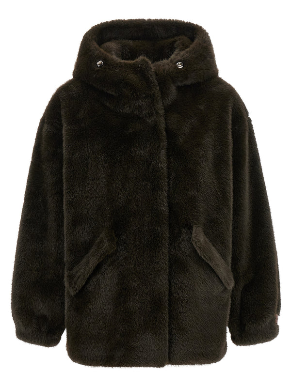 Eco-Fur Hooded Jacket Piumini Verde