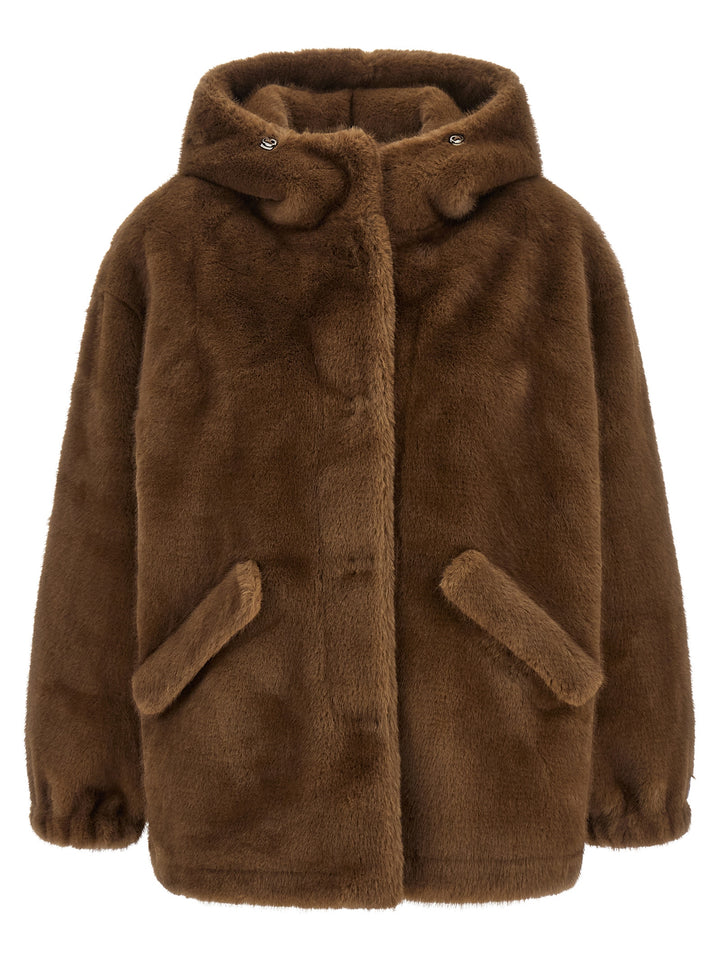 Lou Andrea Eco-Fur Hooded Jacket Puffer Jackets - Marrone | a6032bc03a93b6e82180f0bdbdd507c0f65f4811