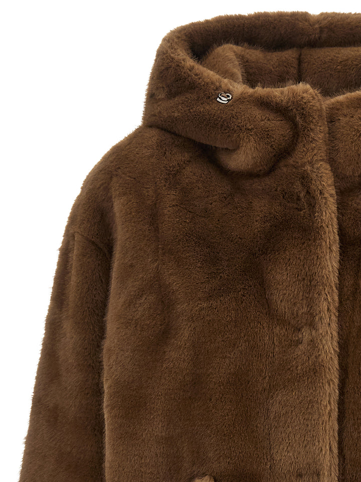 Lou Andrea Eco-Fur Hooded Jacket Puffer Jackets - Marrone | 1327300e40bfe6f0b7ac9edeb4c1a4d8ffc97627