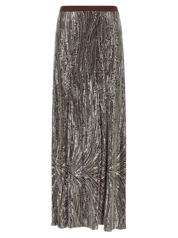 Sequin And Pearl Skirt Gonne Marrone