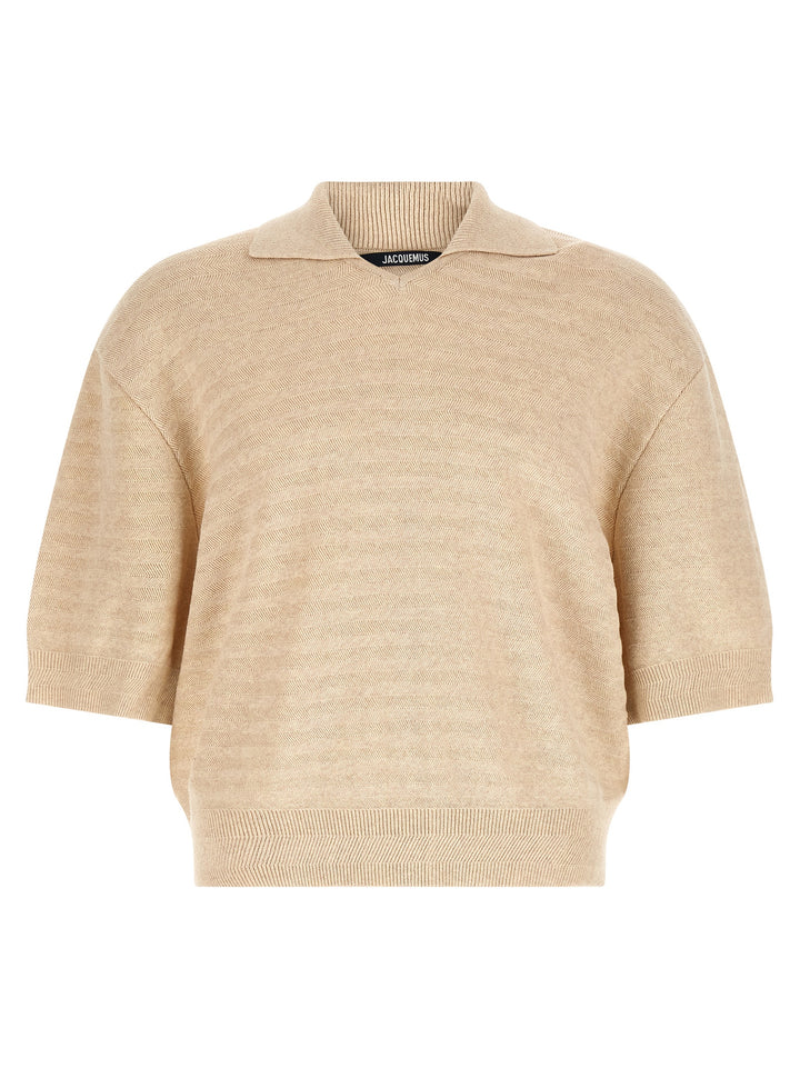 Jacquemus Le  Maille Chevron Polo - Beige | b00245da91c818aeb5652229a29e9ed9d3781ec3