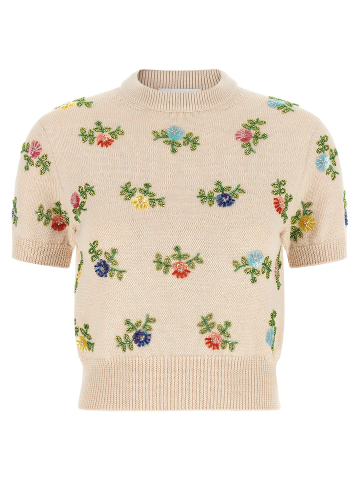 Paco Rabanne Sweater With Beads Embroidery Top - Beige | 487de3cbd580cd5efe58d95376b5ad8de182c405
