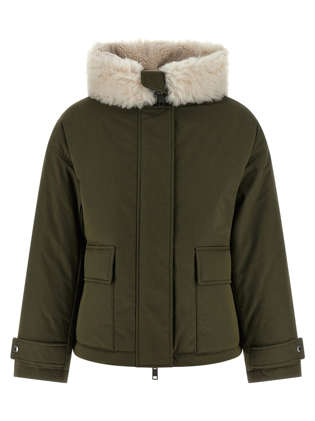 Army Yves Salomon Merino Shearling Hooded Parka Puffer Jackets - Verde | 9b35daf9cc454b7922b7f941aacf99ef98eec2b2