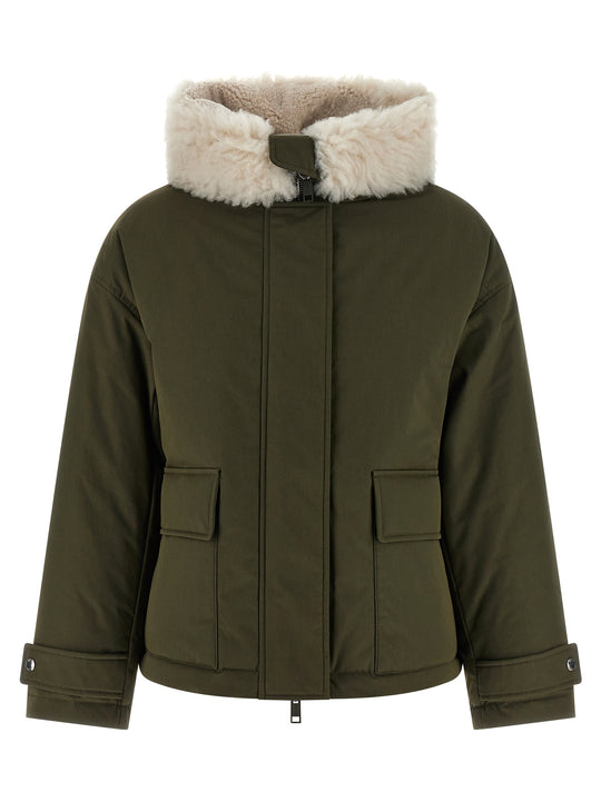 Merino Shearling Hooded Parka Puffer Jackets Verde
