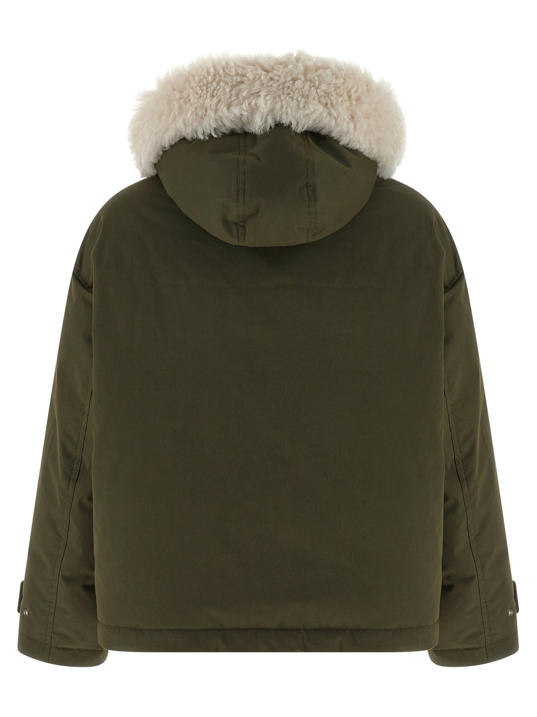 Army Yves Salomon Merino Shearling Hooded Parka Puffer Jackets - Verde | 61aefdd0d054b0b80a3419cf22a404f8cfd639fe