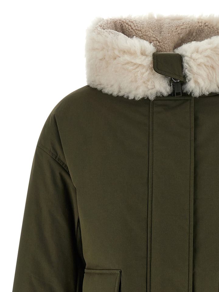 Army Yves Salomon Merino Shearling Hooded Parka Puffer Jackets - Verde | a344422b01326e512cff358a0724c70e51491df1