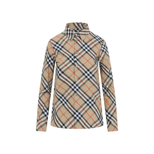 Sand Beige Cotton Check Shirt