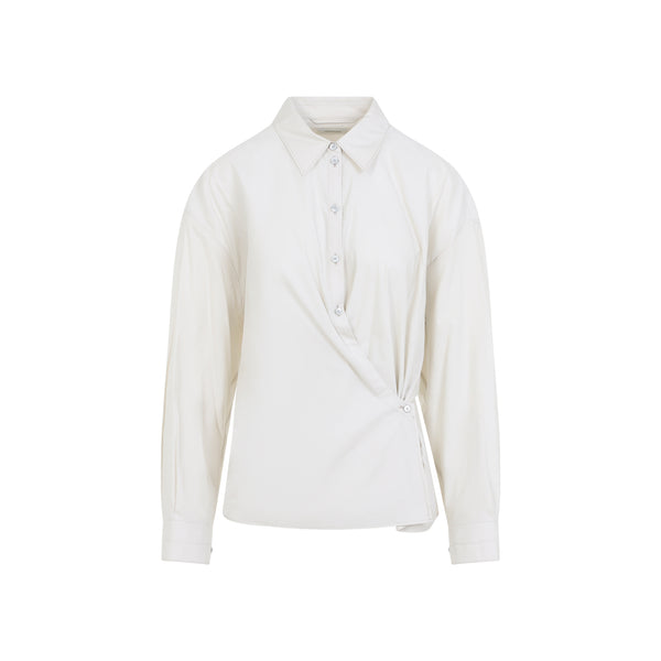 Light Cream Straight Collar Twisted Cotton Shirt