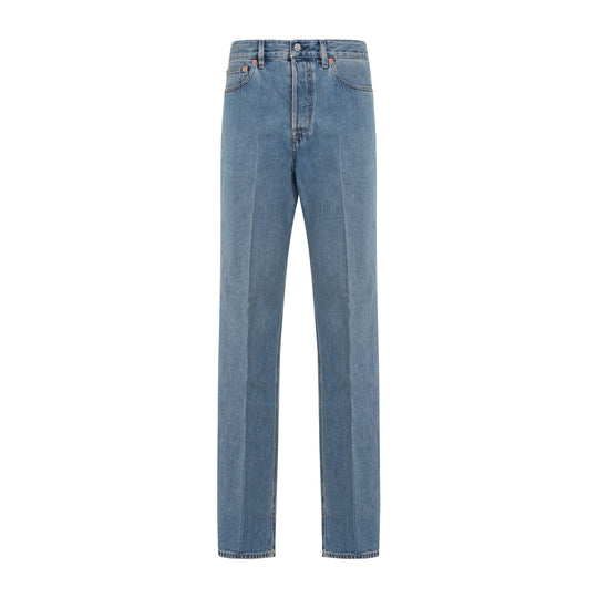 Blue Straight-Leg Denim Pants