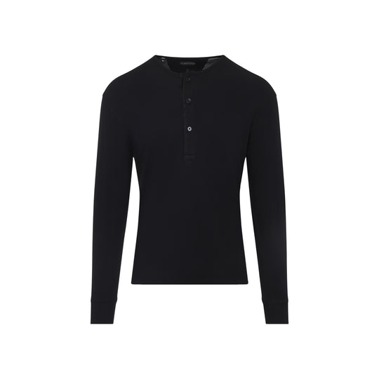 Black Henley Cotton T-Shirt