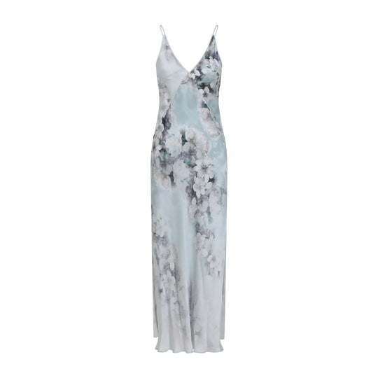 Light Blue Printed Viscose Evening Dress