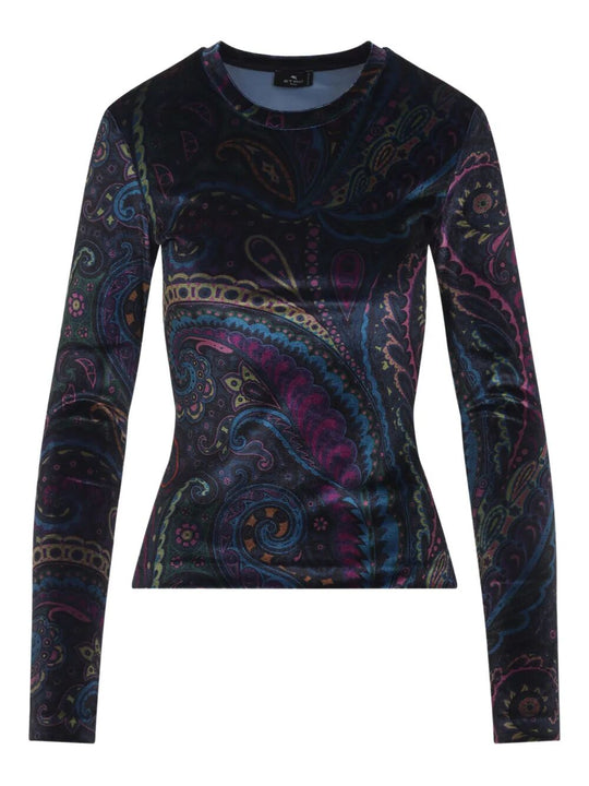 Top A Maniche Lunghe In Velluto Con Stampa Paisley