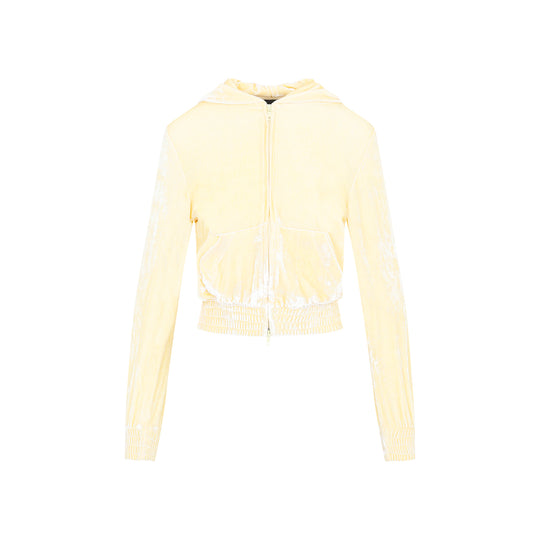 Cream Fitted Zip-Up Viscose Hoodie