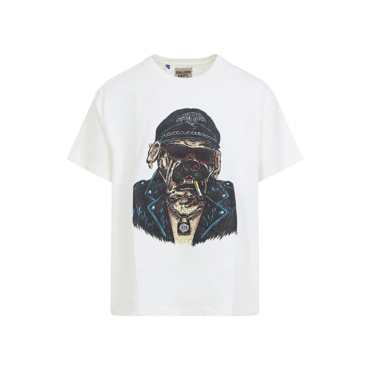 Archival White Cotton Oct Biker Dog T-Shirt