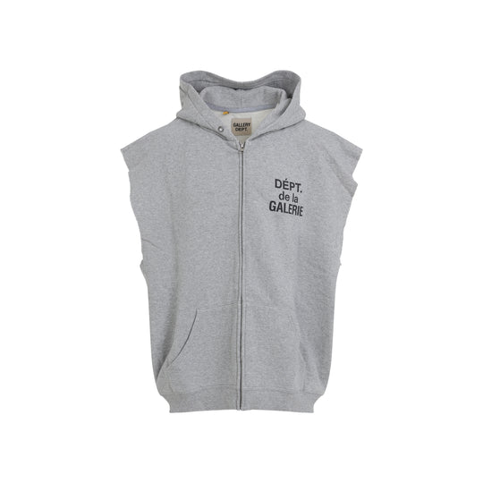 Grey Cotton 90`S Full Zip Cut Off Hoodie
