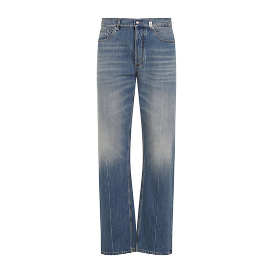 Blue Straight Leg Cotton Jeans