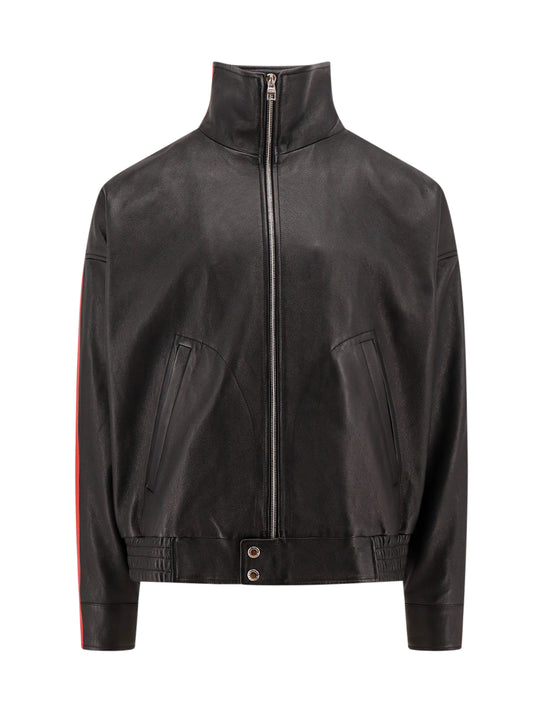 Leather Jacket With Contrasting Bands
