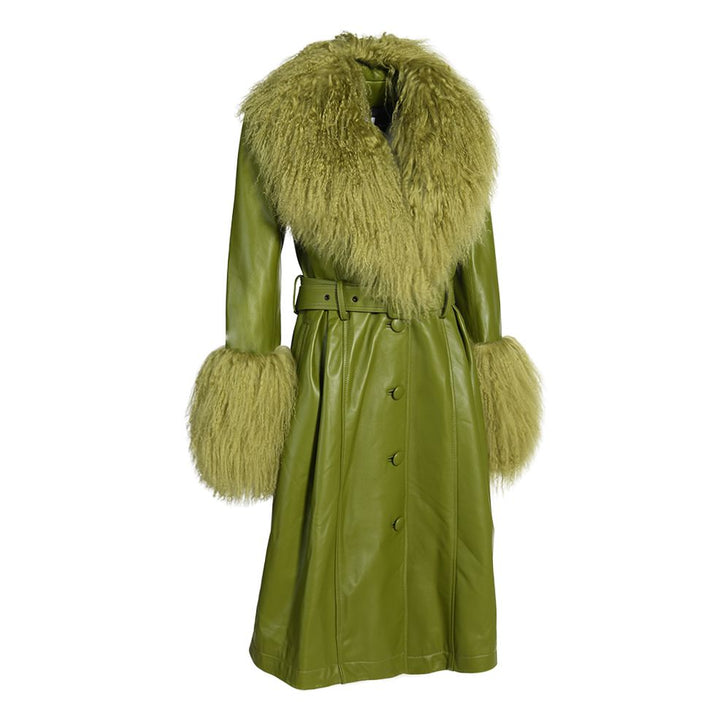 Cappotto Sac Verde in Pelle e Mongolia