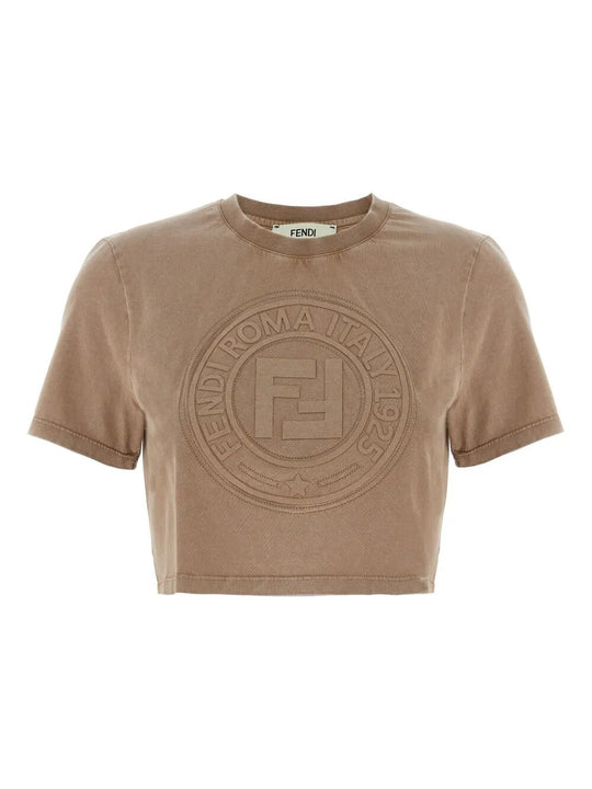 T-Shirt Crop Logo Fendi Roma In 3d