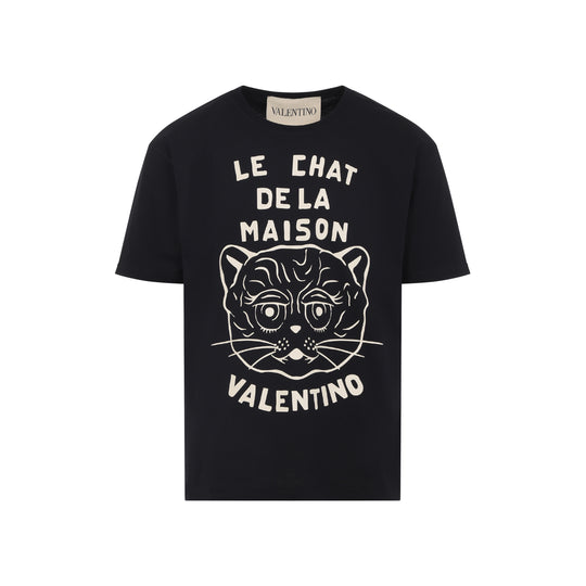 Black Cotton Le Chat De La Maison T-Shirt