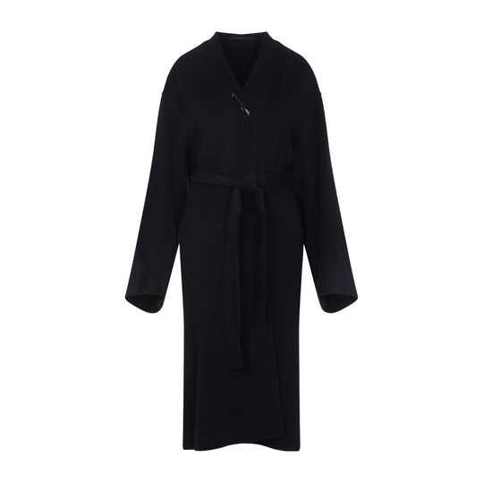 Midnight Blue Wool Wrap Coat