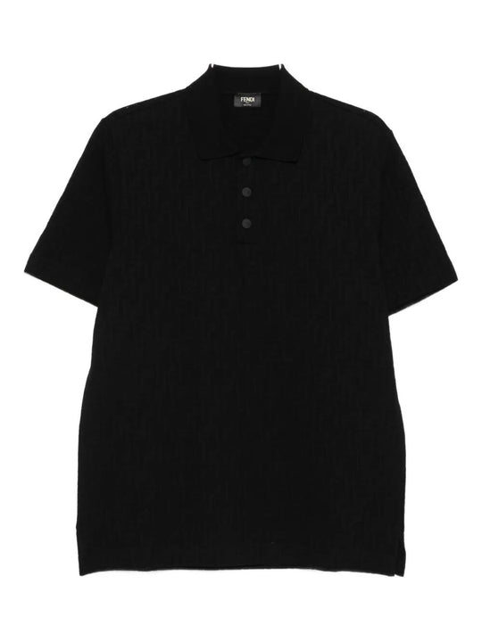 Polo In Jacquard Ff Piquet Nero