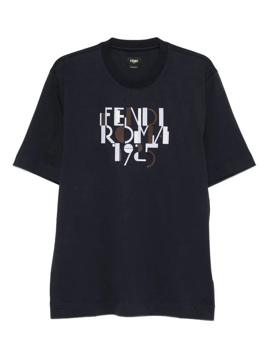 T-Shirt In Cotone Con Stampa Fendi Roma 1925