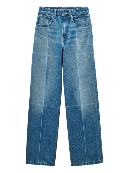 Jeans A Gamba Dritta E Larga Con Piega