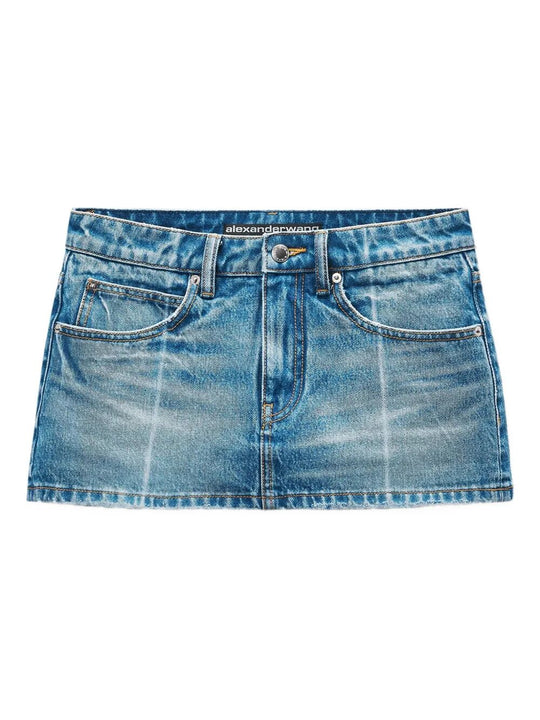 Skort Con Pieghe In Denim Effetto Vintage