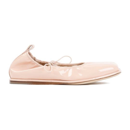 Pink Powder Patent Calf Leather Heart Toe Lace-Up Ballerina