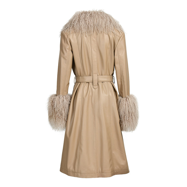 Cappotto Sac Beige in Pelle e Mongolia