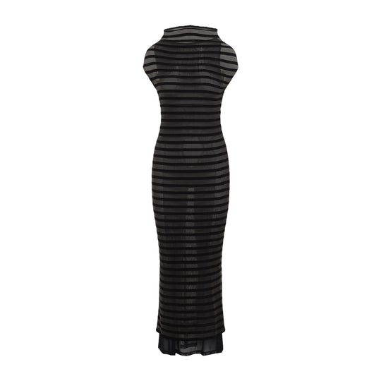 Black Mariniere Stripes Viscose Long Dress