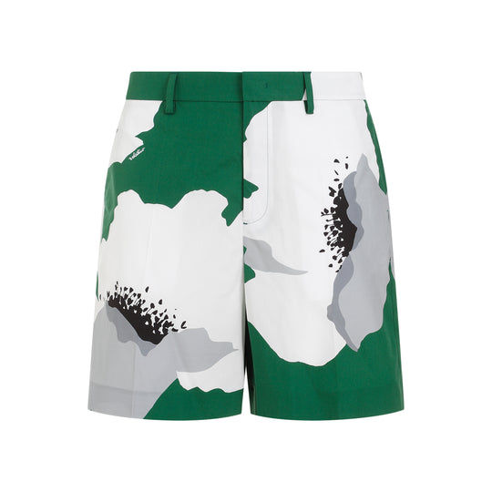 Green And Gray Flowered Cotton Shorts
