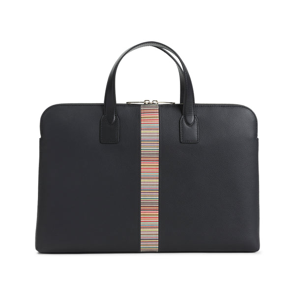 Black Signature Stripe Cow Leather Handbag