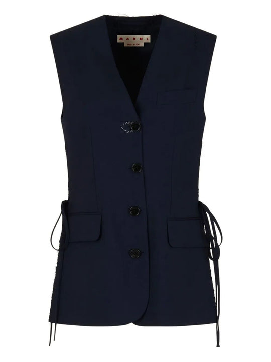 Gilet In Lana Con Profondi Spacchi Laterali