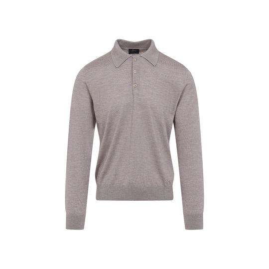 Beige Cashmere Long Sleeves Polo