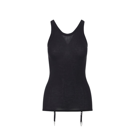 Black Seamless With Suspenders Wool Top